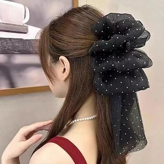 Samyak 2 Pcs Fashion Hair Claw with Long Tail Ribbon Big Bow Hair Clutcher Accessory For Women & Girls - Image 2